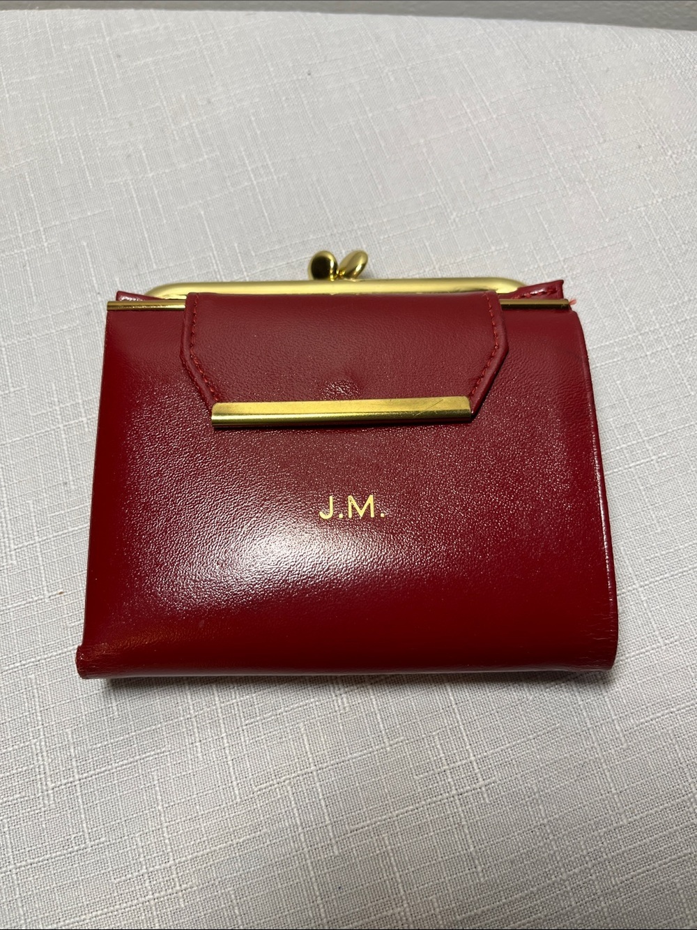 Vintage LADY BUXTON Red Leather Kiss-Lock Wallet & Gold Accent
NEW. MONOGRAM JM